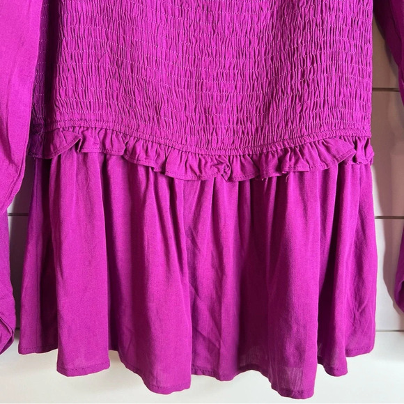 Andree by Unit Raspberry Smocked Long Sleeve Ruffle Waist. Size Small. NWT. - Picture 5 of 10